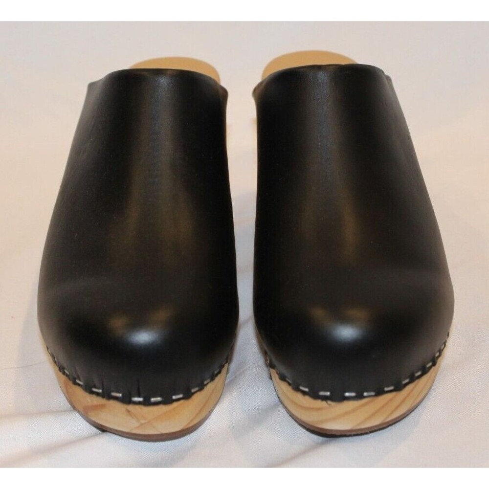 Nisolo Leather‎ Closed Toe Slip On Wooden All Day Mule Heeled Clogs BLACK - Picture 5 of 6